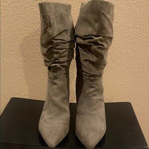 Chic Gray Suede Heeled Boots